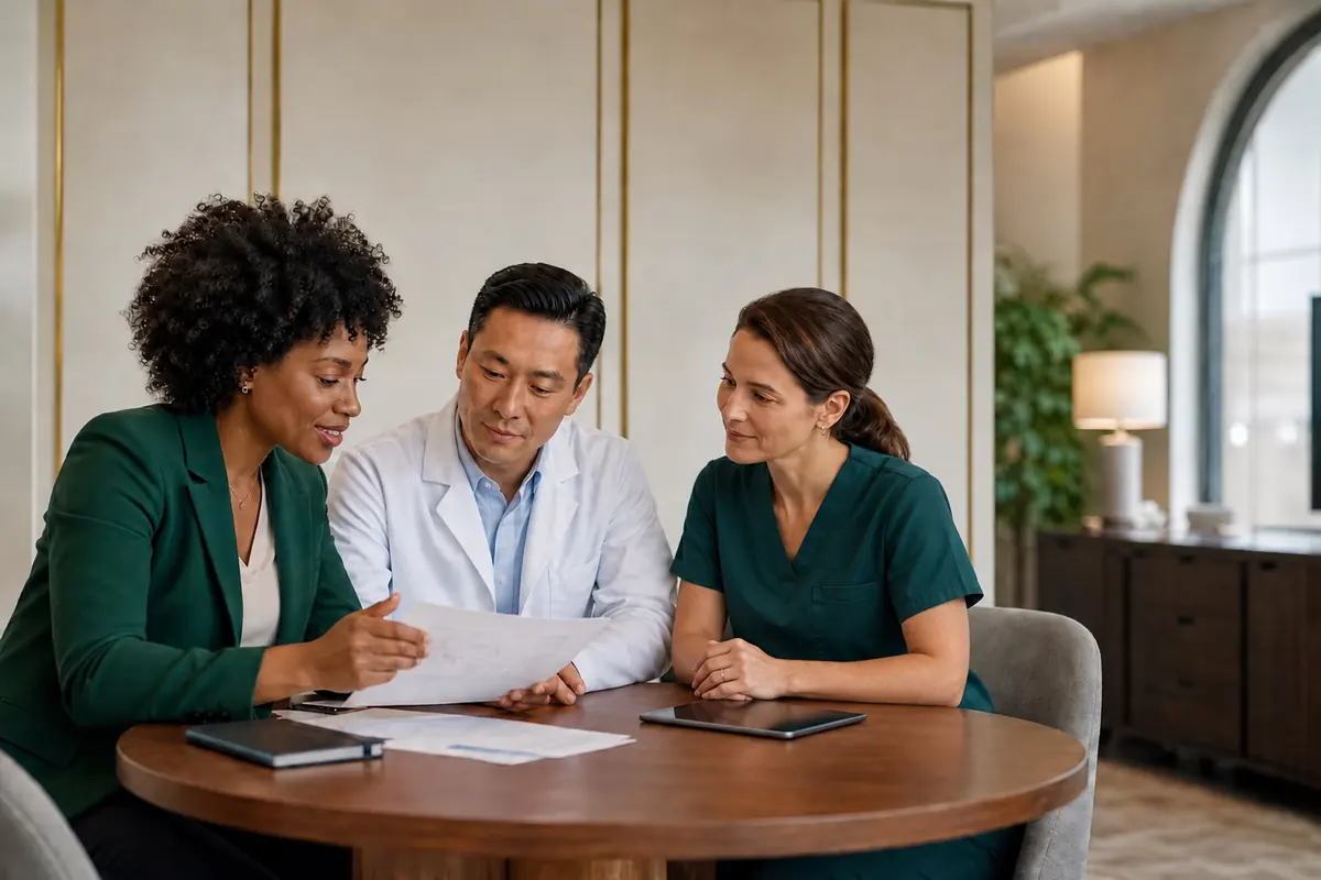 Physician reviewing a practice plan with med spa clinical staff